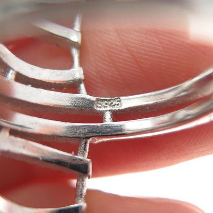 925 Sterling Silver Round-Cut C Z Fence Adjustable Ring Size 7.75