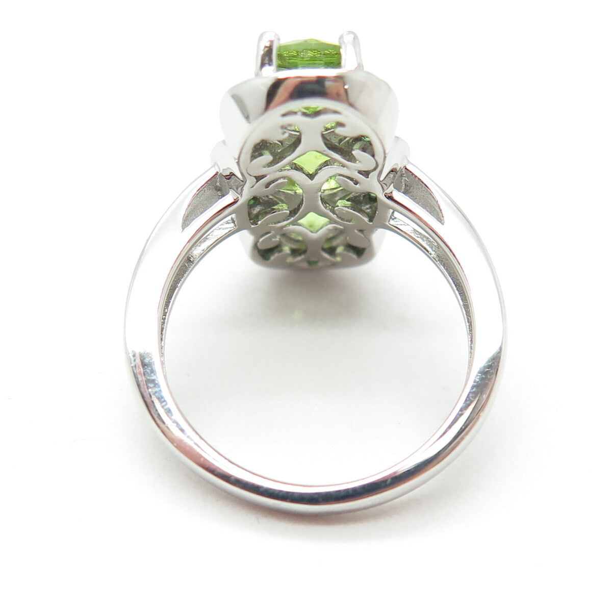 DSMK 925 Sterling Silver Real Round-Cut Peridot Green Tourmaline Ring Size 7.25
