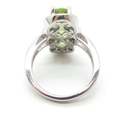 DSMK 925 Sterling Silver Real Round-Cut Peridot Green Tourmaline Ring Size 7.25