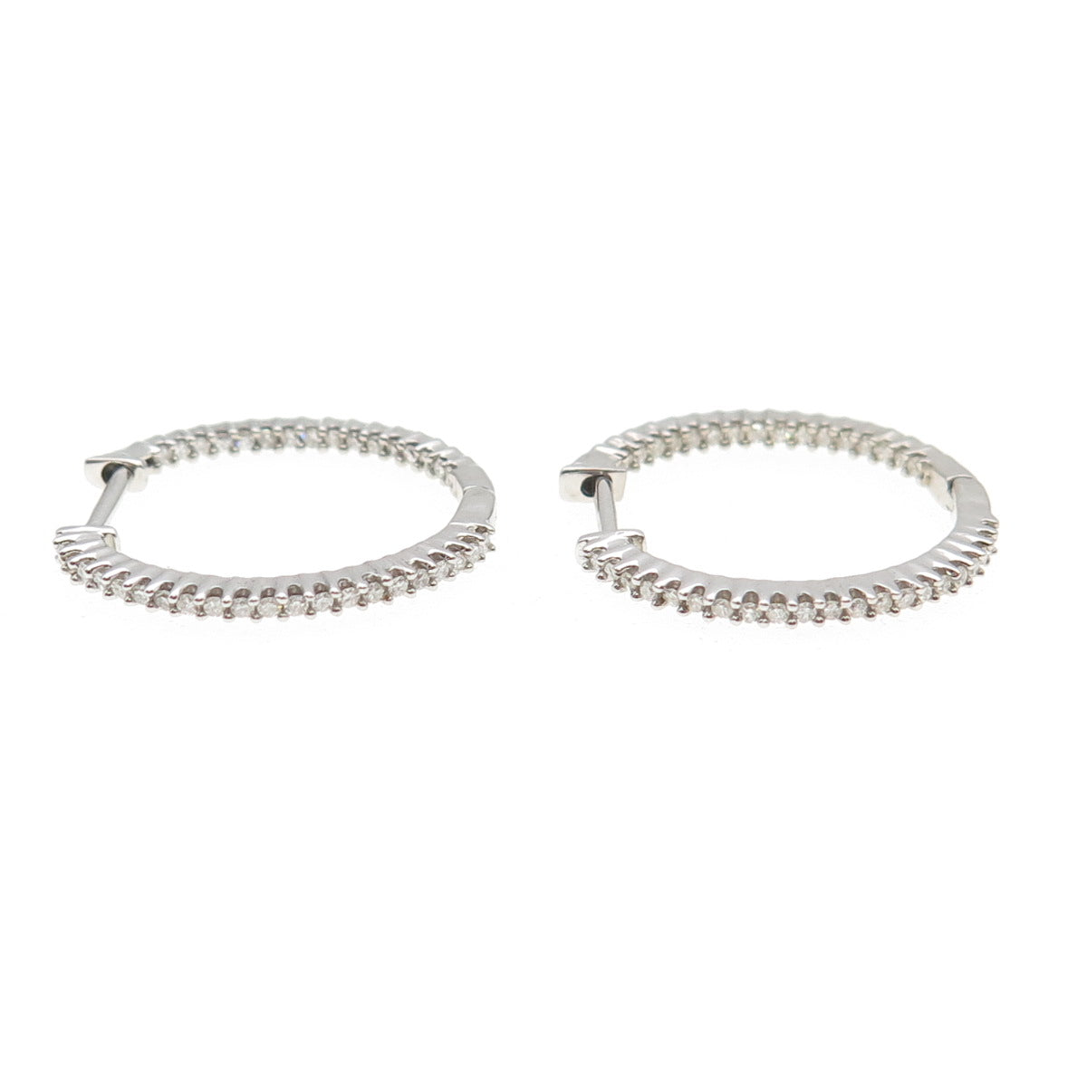 925 Sterling Silver Real Round-Cut Diamond In & Out Hoop Earrings