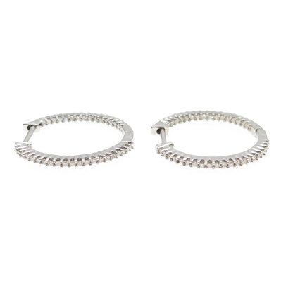 925 Sterling Silver Real Round-Cut Diamond In & Out Hoop Earrings