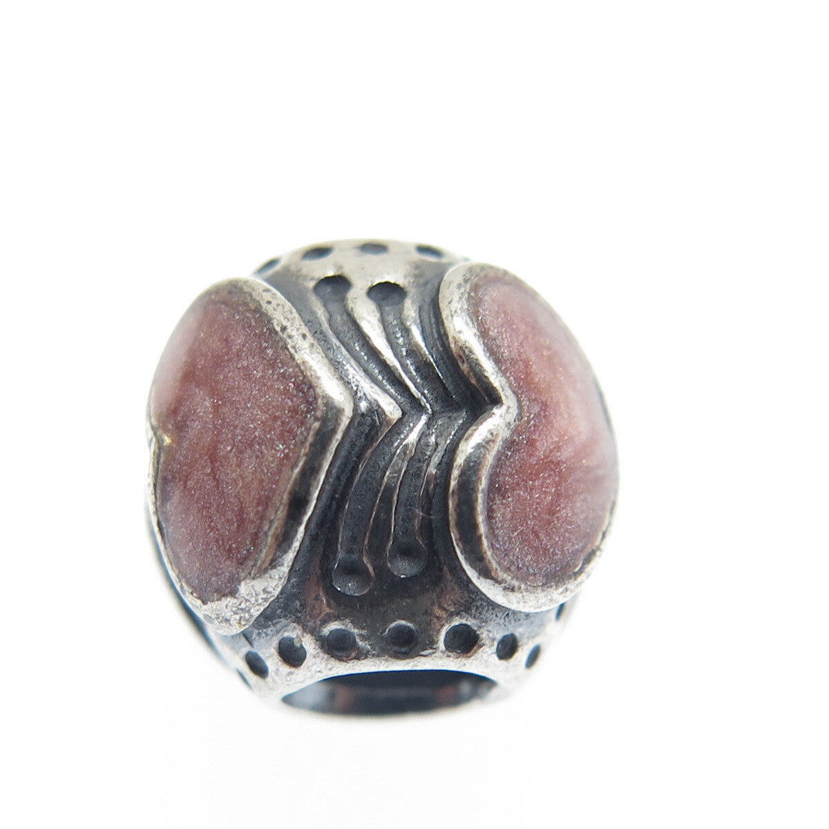 PANDORA 925 Sterling Silver Rose Enamel Heart Bead Charm