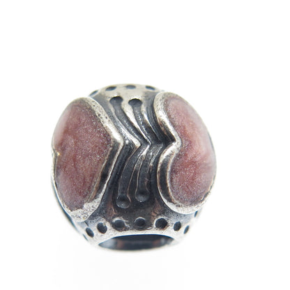 PANDORA 925 Sterling Silver Rose Enamel Heart Bead Charm