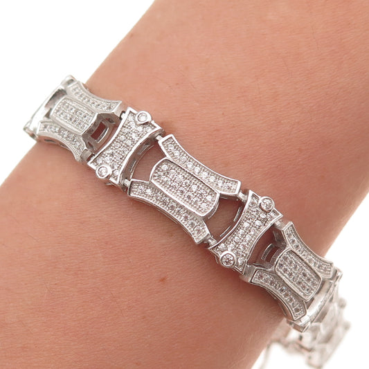 925 Sterling Silver Round-Cut C Z Panel Link Bracelet 8.5"