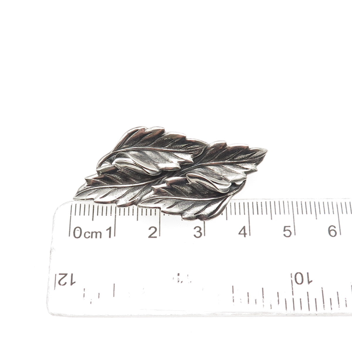 Beau 925 Sterling Silver Vintage Floral Leaf Oxidized Pin Brooch