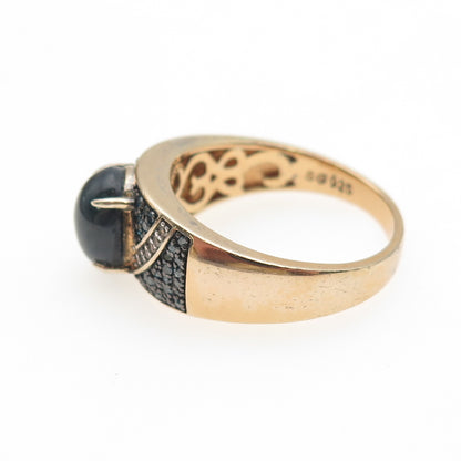 925 Sterling Gold Plated Blue Diamond Star Sapphire & White Topaz Ring Size 11