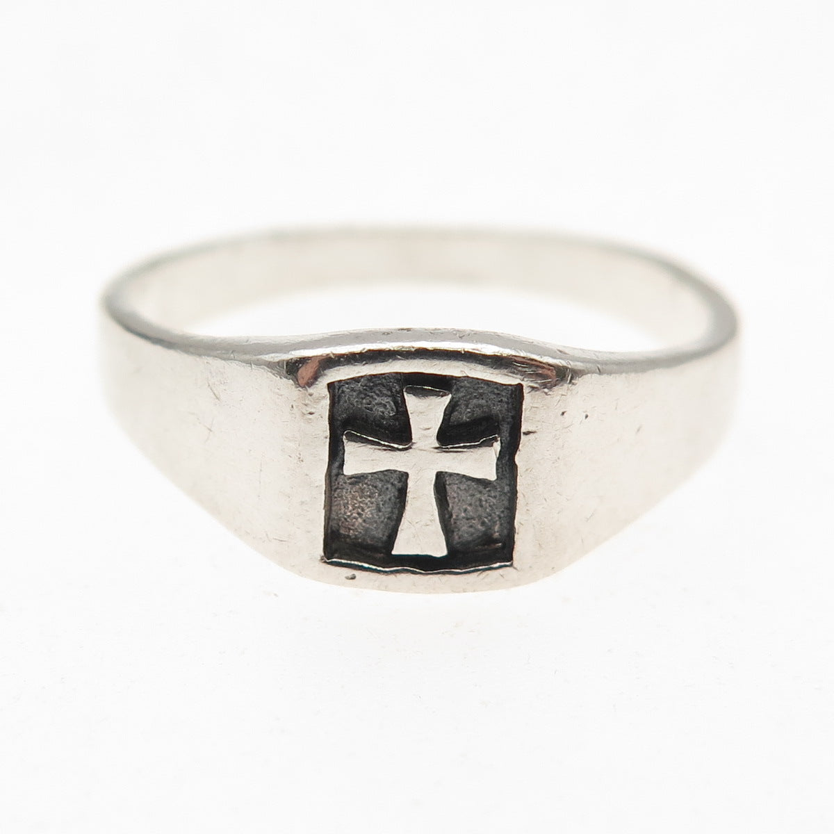 925 Sterling Silver Vintage Cross Oxidized Signet Ring Size 9