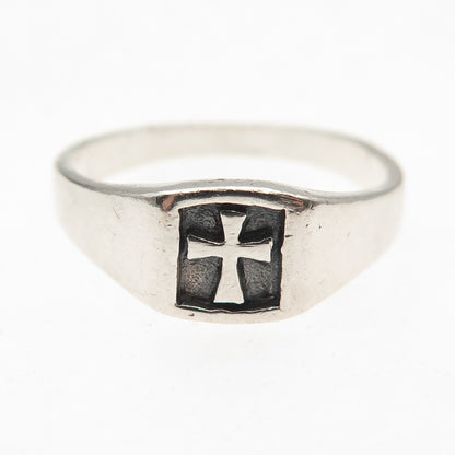 925 Sterling Silver Vintage Cross Oxidized Signet Ring Size 9