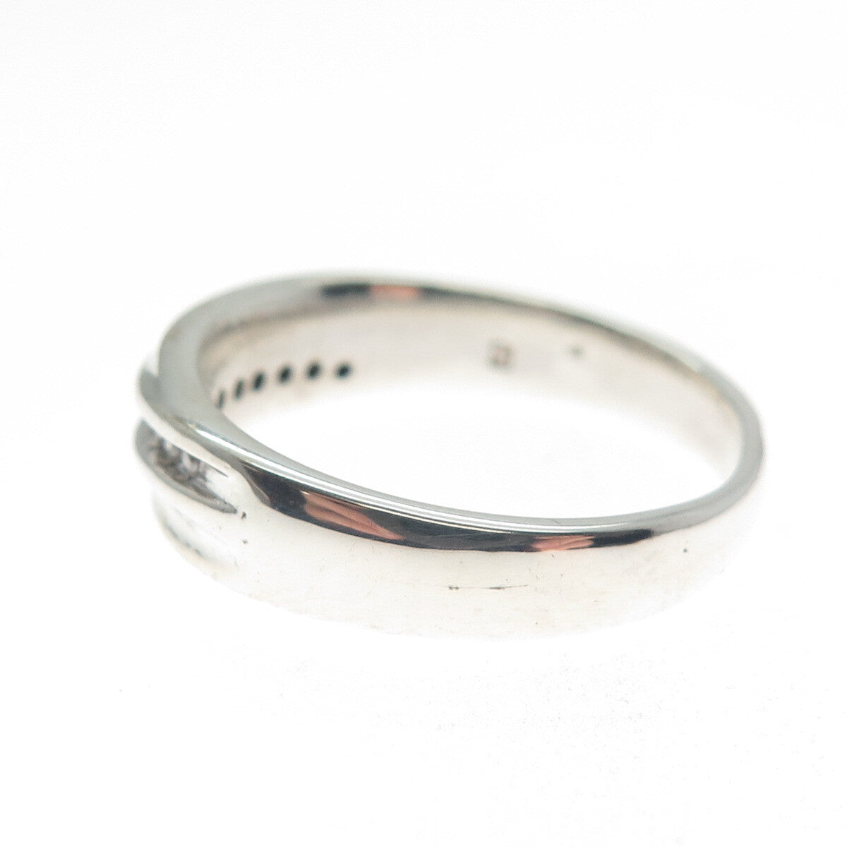 925 Sterling Silver Real Round-Cut Diamond Modernist Ring Size 9.25