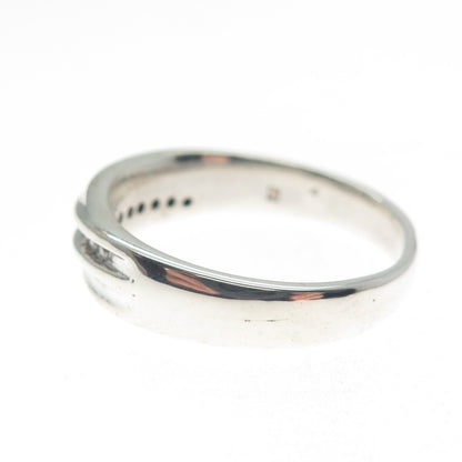 925 Sterling Silver Real Round-Cut Diamond Modernist Ring Size 9.25