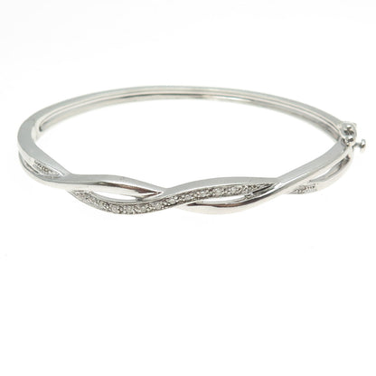 925 Sterling Silver Real Round-Cut Diamond Infinity Bangle Bracelet 7.25"