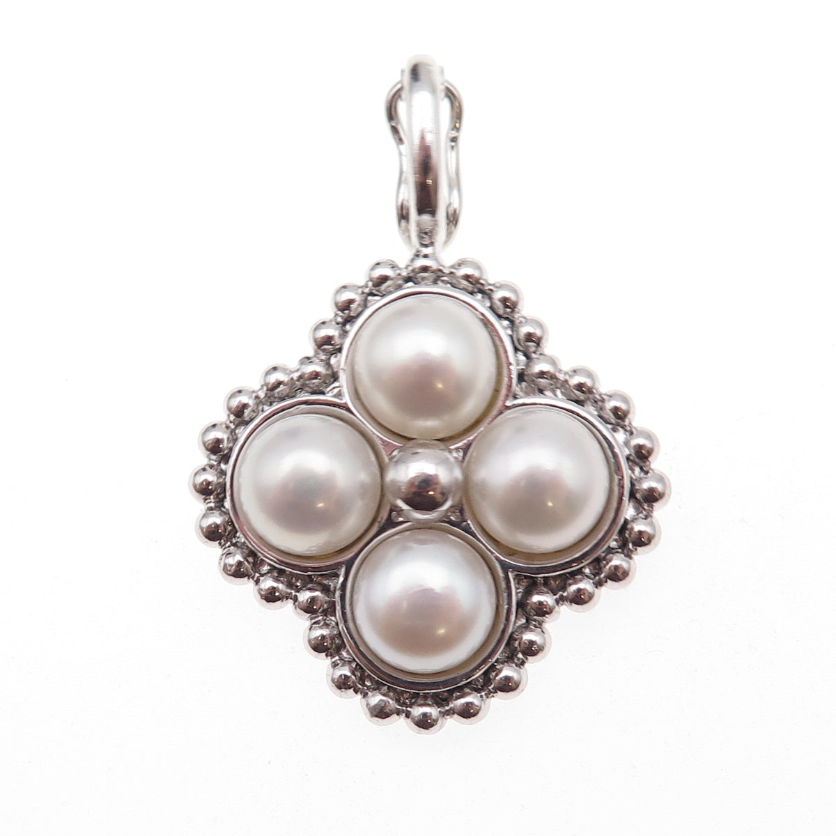925 Sterling Silver Real Pearl Floral Charm Pendant