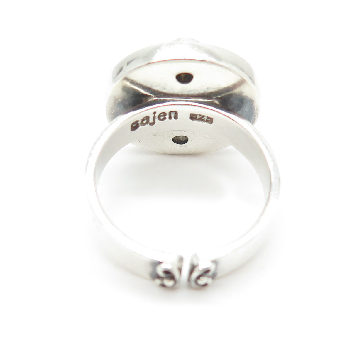 SAJEN 925 Sterling Silver Vintage Abalone Shell Aquamarine Gem Ring Size 9