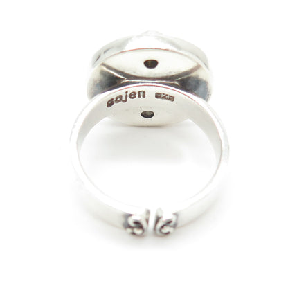 SAJEN 925 Sterling Silver Vintage Abalone Shell Aquamarine Gem Ring Size 9