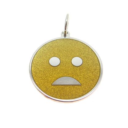 925 Sterling Silver Yellow Enamel Sad Face Emoji Charm Pendant