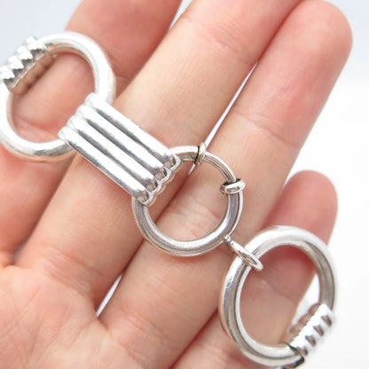 925 Sterling Silver Vintage Round & Bar Link Bracelet 7.25"
