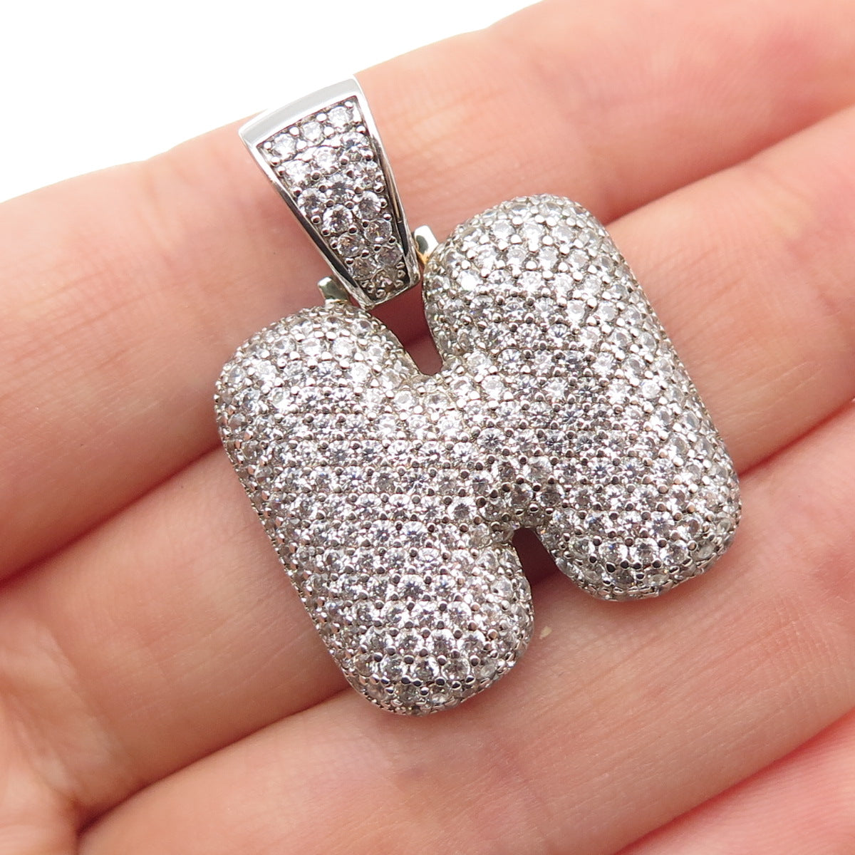 925 Sterling Silver Round-Cut C Z Letter H Initial Pendant