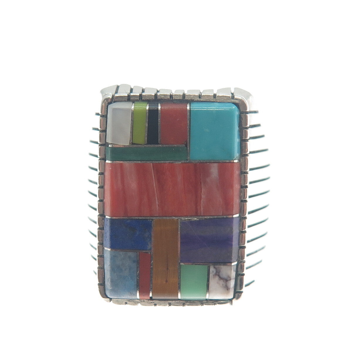 JIMMY POYER NAVAJO Old Pawn Sterling Silver Vintage Multi-Gem Ring Size 11.25