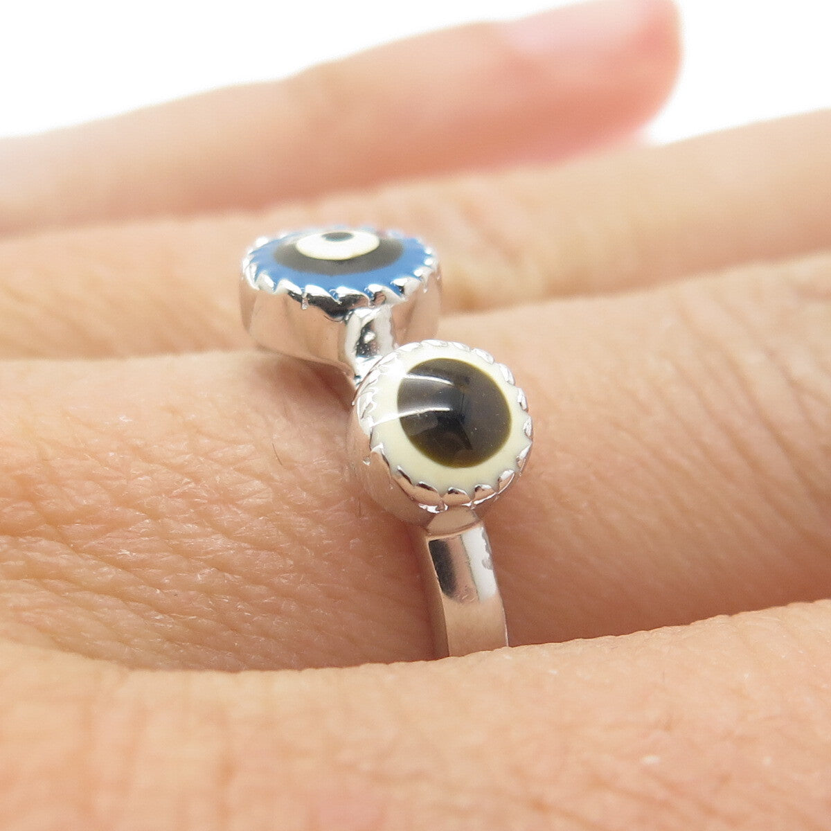 925 Sterling Silver Enamel Evil's Eye Ring Size 7