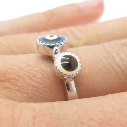 925 Sterling Silver Enamel Evil's Eye Ring Size 7