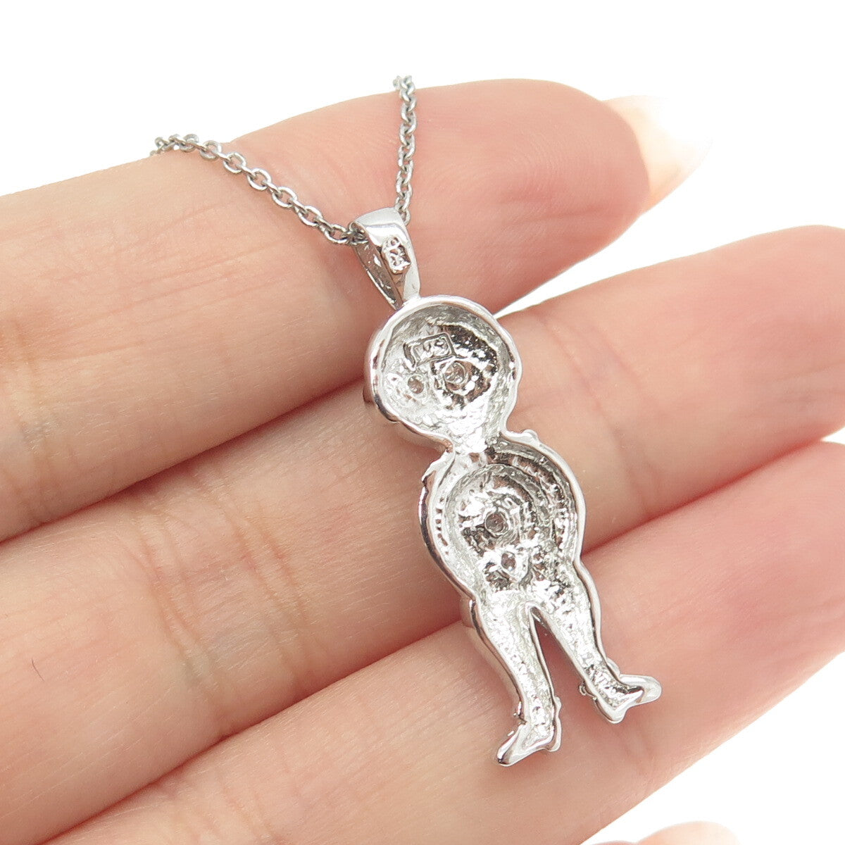 925 Sterling Silver Round-Cut C Z Astronaut Cable Chain Necklace 16"