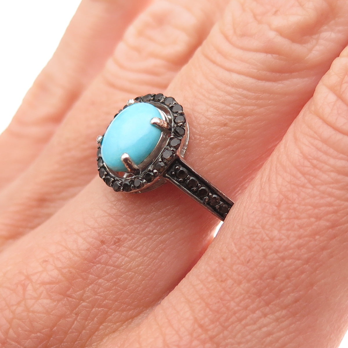 Chuck Clemency 925 Sterling Silver Real Turquoise & Black Spinel Ring Size 8