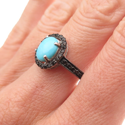 Chuck Clemency 925 Sterling Silver Real Turquoise & Black Spinel Ring Size 8