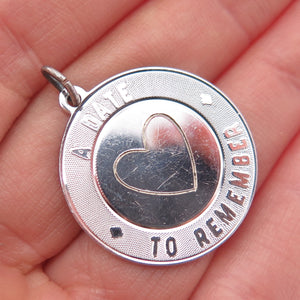 925 Sterling Silver Vintage A Date To Remember Heart Charm Pendant
