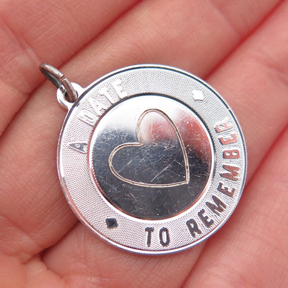 925 Sterling Silver Vintage A Date To Remember Heart Charm Pendant
