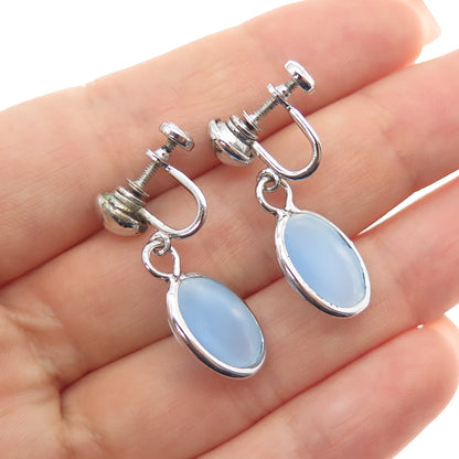AMCO 925 Sterling Silver Antique Art Deco Real Opalite Screw Back Earrings