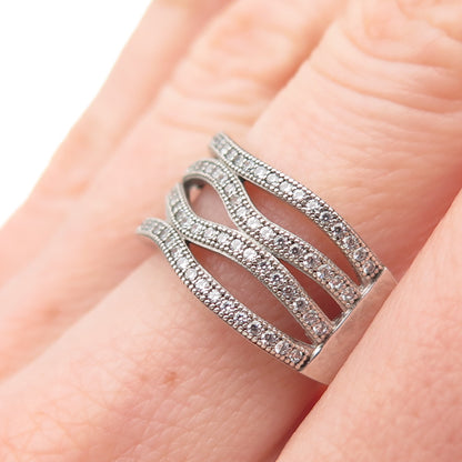 925 Sterling Silver Round-Cut C Z Crisscross Ring Size 7.25