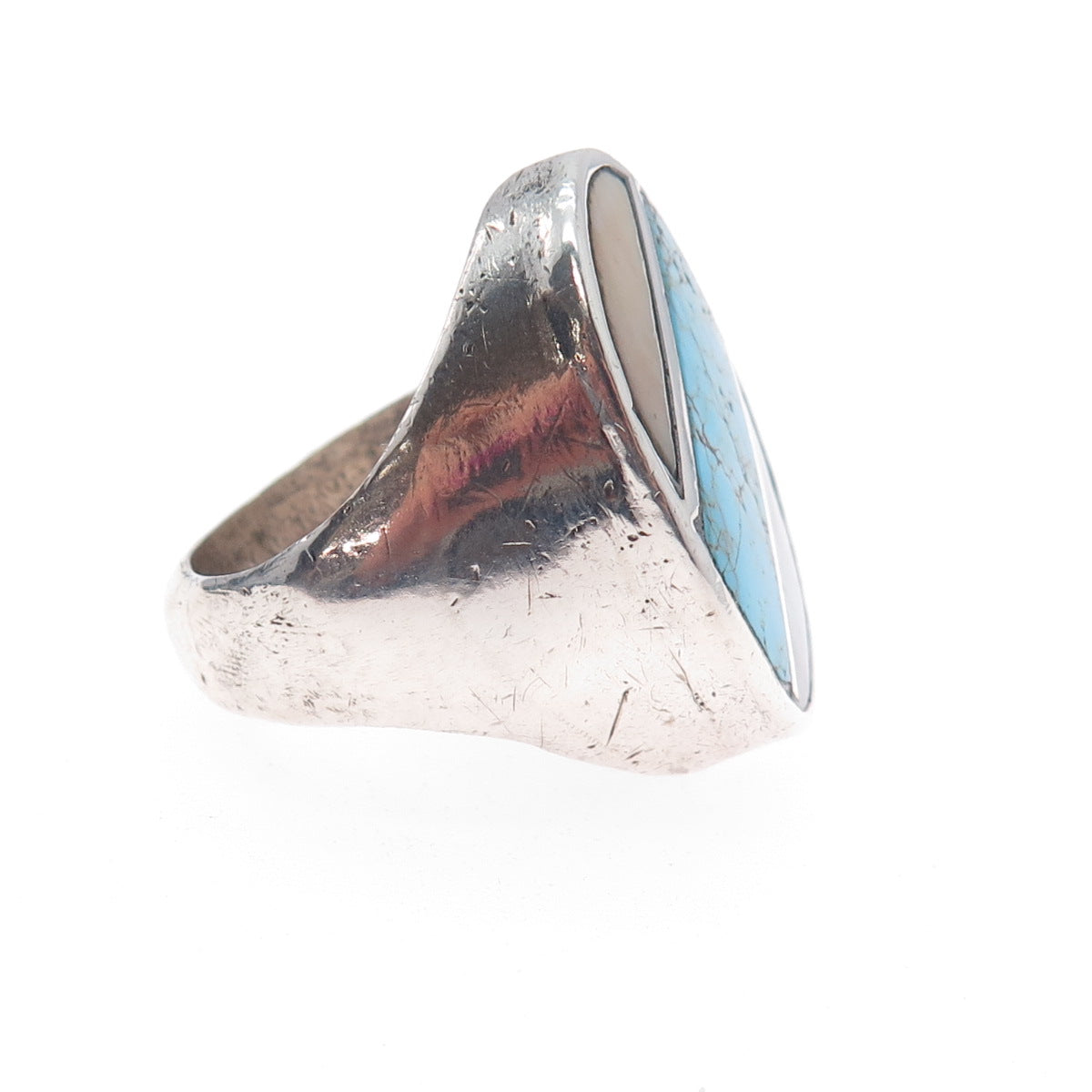 Old Pawn 925 Sterling Silver Vintage Southwestern Turquoise & MOP Ring Size 11.5