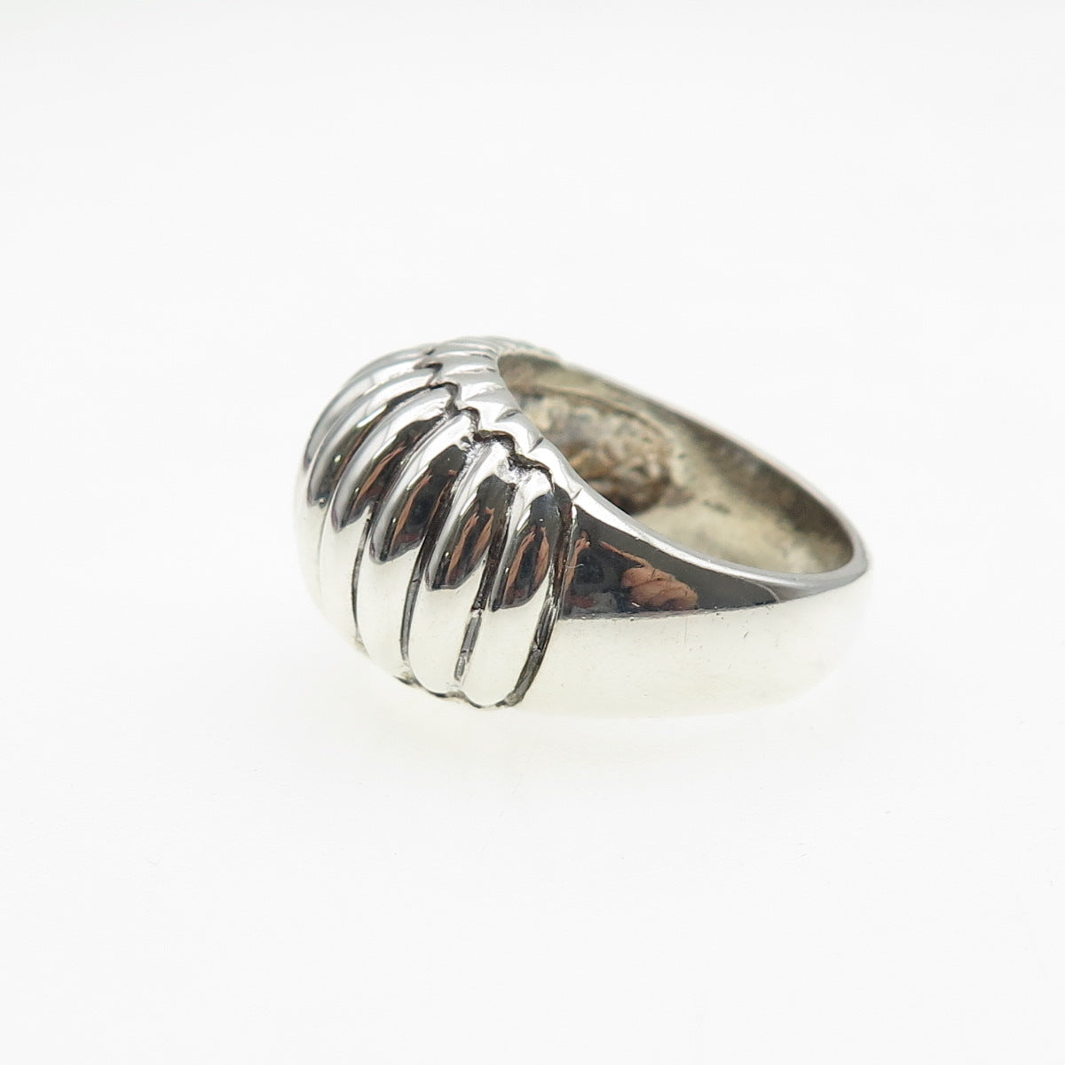 925 Sterling Silver Vintage Modernist Ribbed Dome Ring Size 7.25