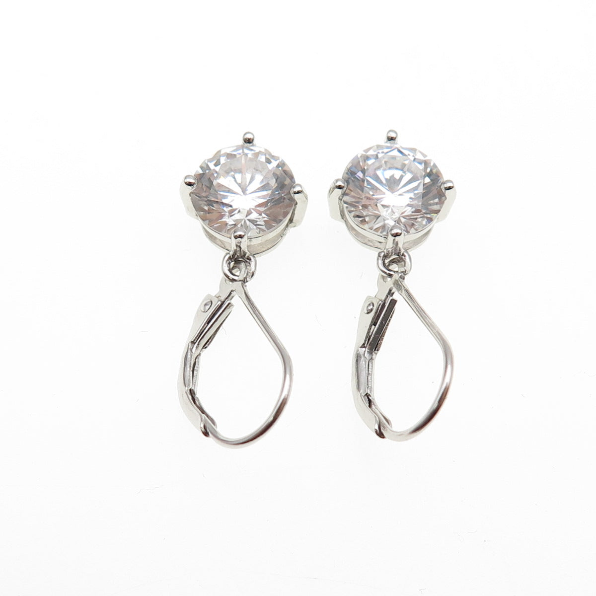 925 Sterling Silver Round-Cut C Z Dangle Earrings