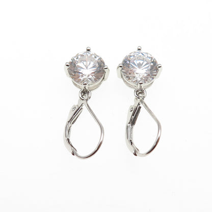 925 Sterling Silver Round-Cut C Z Dangle Earrings