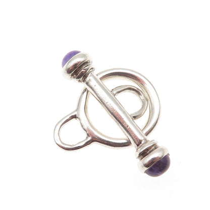 925 Sterling Silver Vintage Real Amethyst Bracelet / Necklace Toggle Lock Clasp