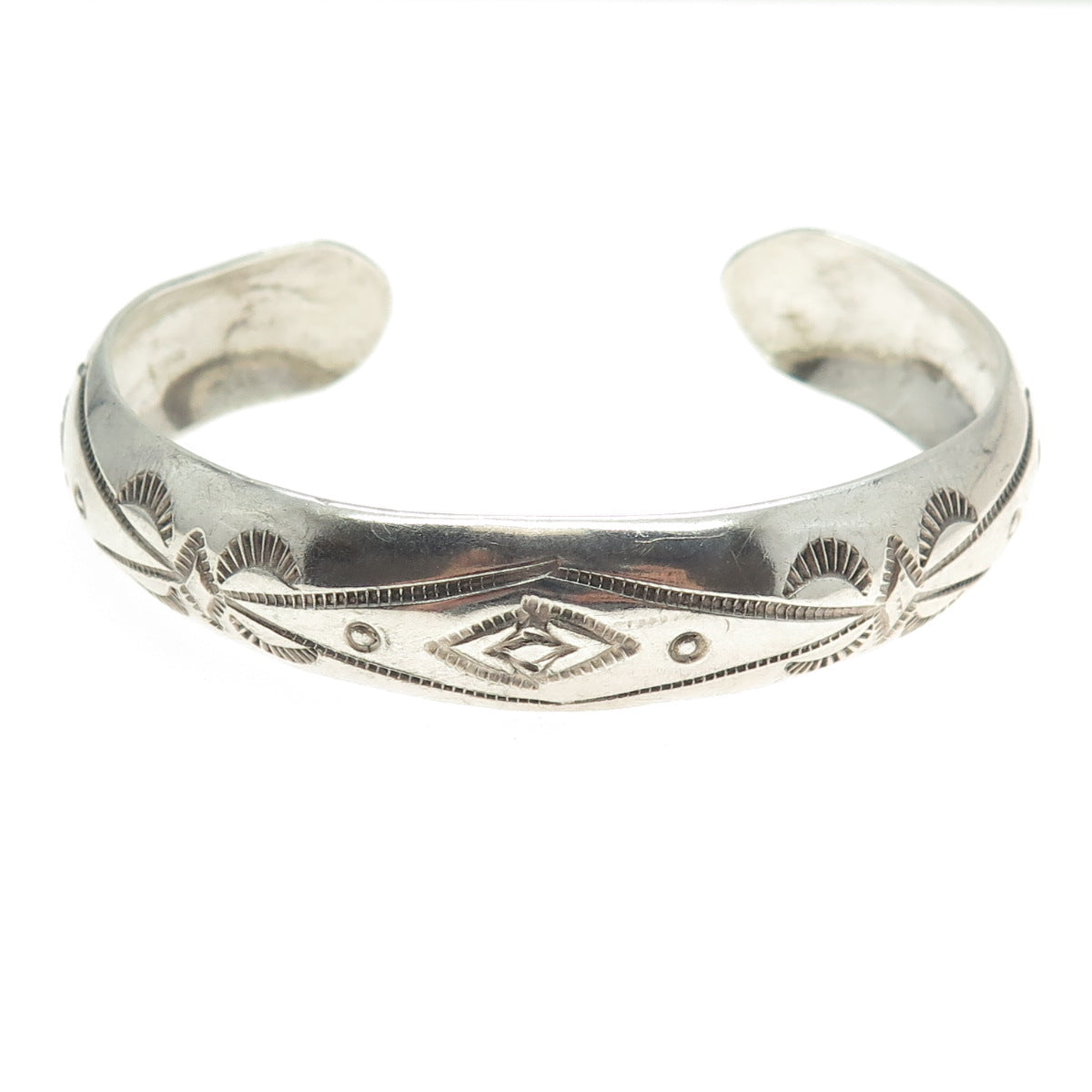 TRACY 925 Sterling Silver Vintage Southwestern Engraved Cuff Bracelet 6.5"
