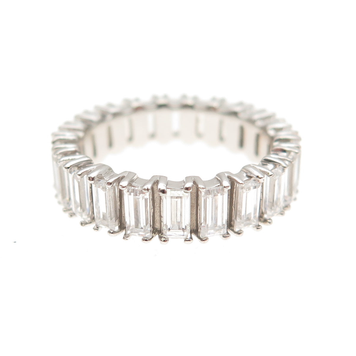 925 Sterling Silver Emerald-Cut C Z All Around Eternity Band Ring Size 5