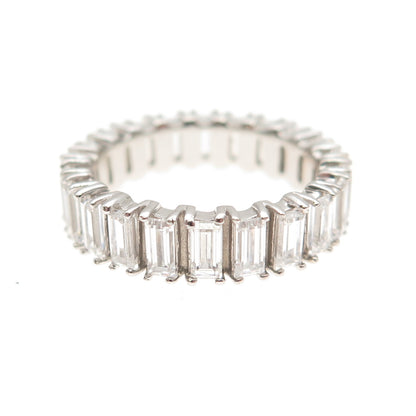925 Sterling Silver Emerald-Cut C Z All Around Eternity Band Ring Size 5