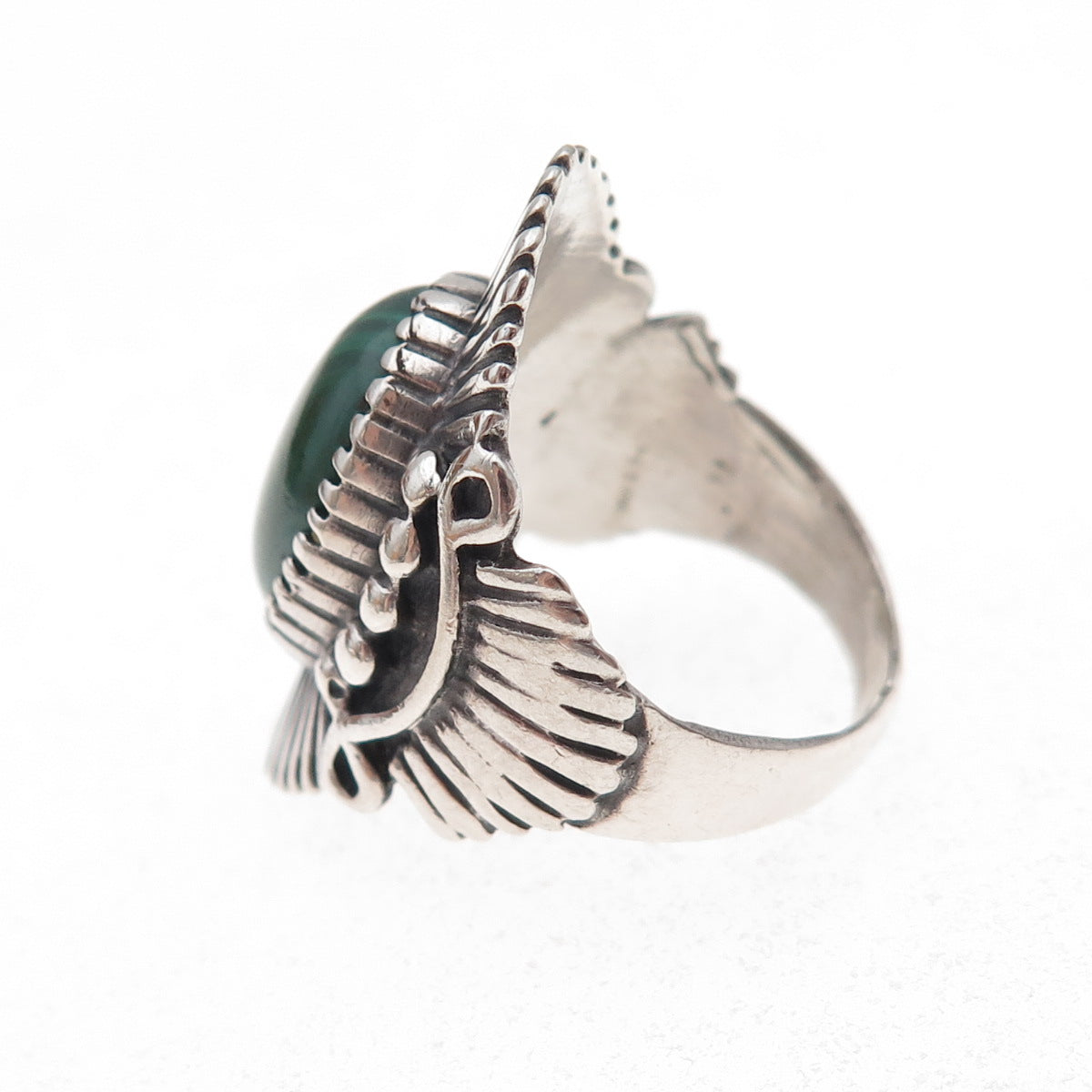 Angeline Miller Navajo Old Pawn Sterling Silver Vintage Malachite Ring Size 5.75