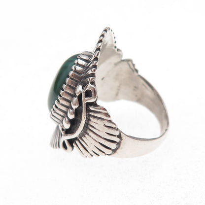 Angeline Miller Navajo Old Pawn Sterling Silver Vintage Malachite Ring Size 5.75