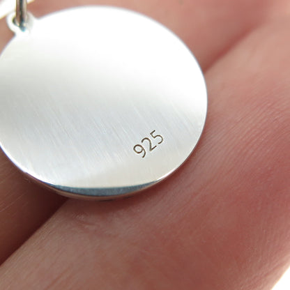 925 Sterling Silver Blue Enamel Rainy Cloud Round Tag Minimalist Charm Pendant