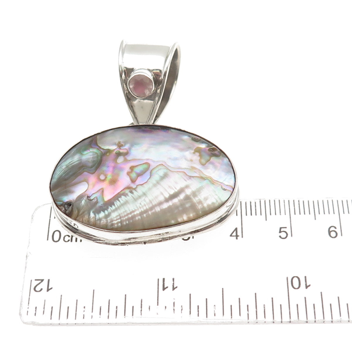 925 Sterling Silver Vintage Real Abalone Shell Modernist Pendant