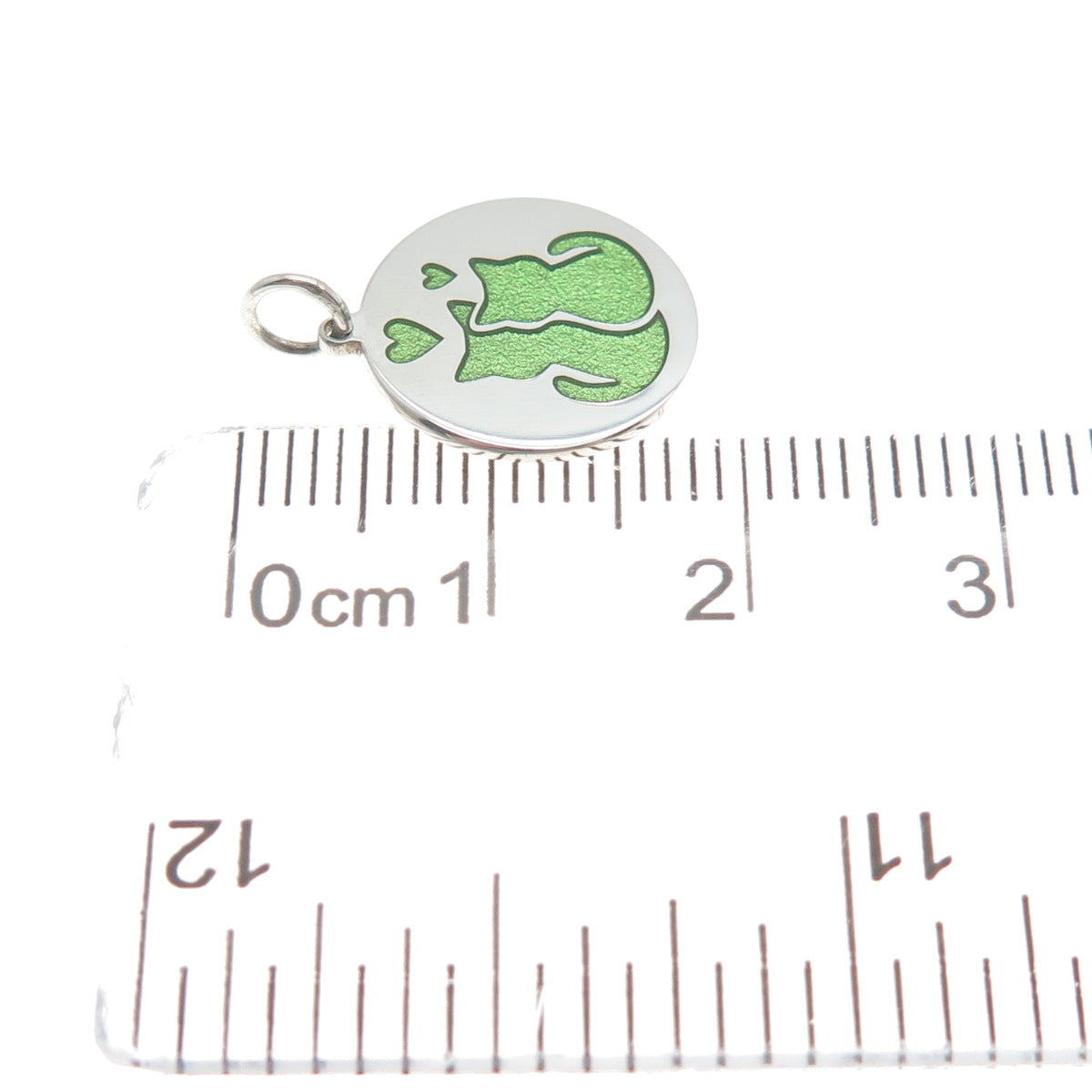 925 Sterling Silver Green Enamel Mom & Child Cat Heart Minimalist Charm Pendant