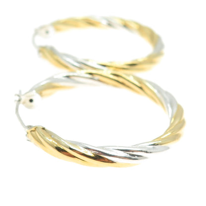 925 Sterling Silver 2-Tone Italy Twisted Rope Hoop Earrings