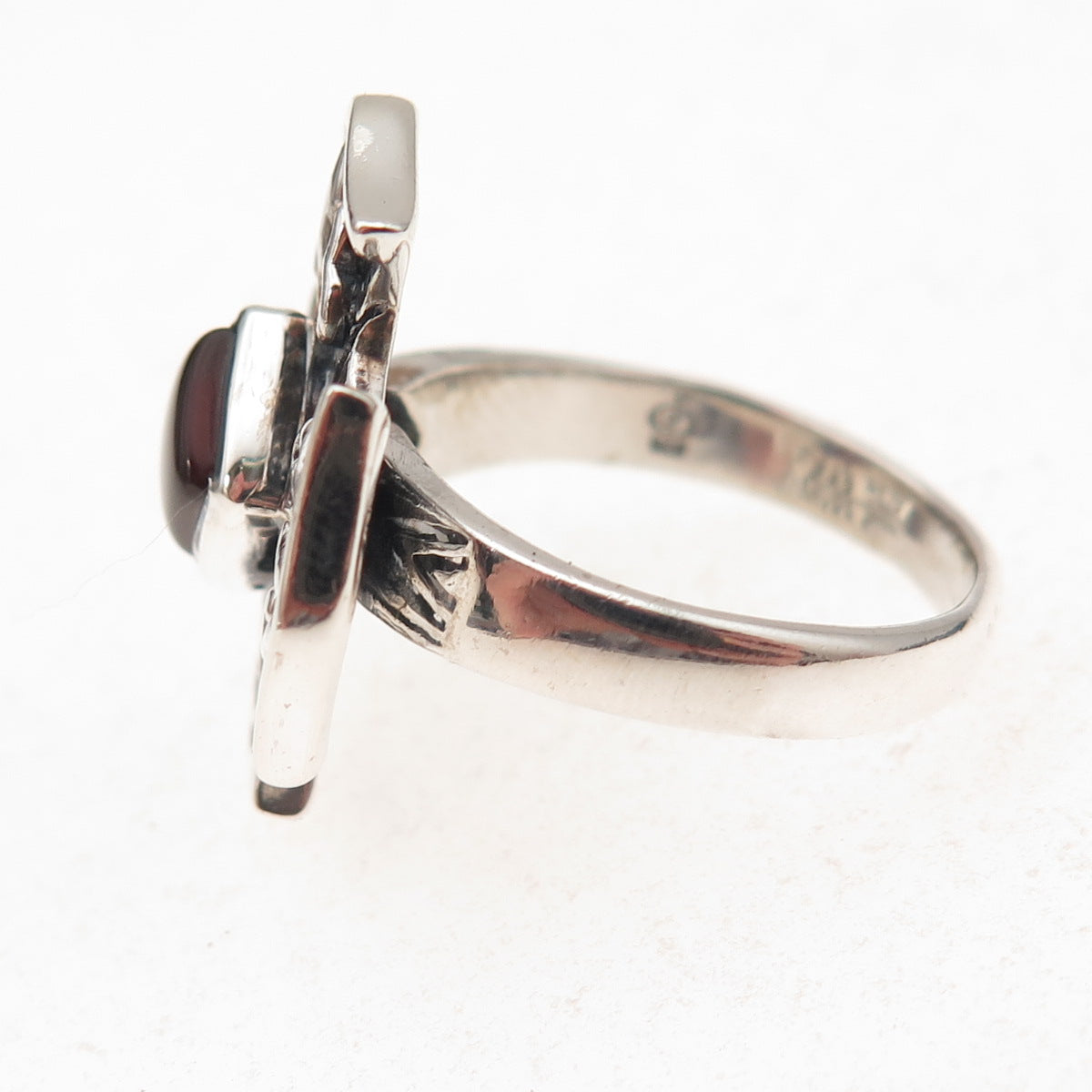 Doug Paulus 925 Sterling Silver Vintage Real Carnelian Cross Ring Size 8.25