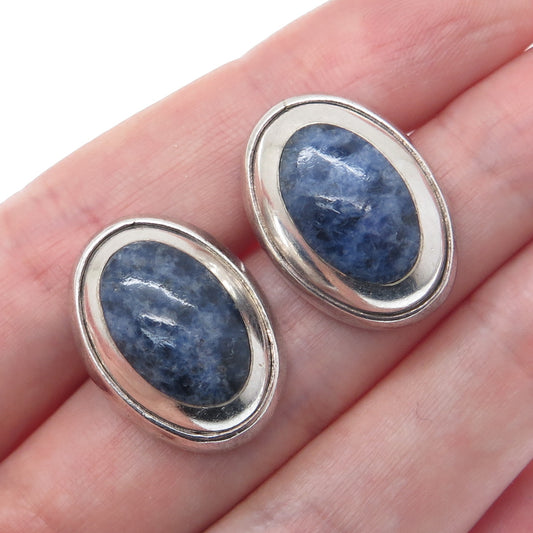 925 Sterling Silver Vintage Mexico Real Cabochon Sodalite Oxidized Earrings