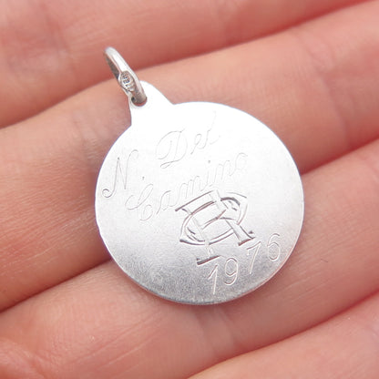 925 Sterling Silver Vintage 1976 Virgin of Copacabana Engraved Charm Pendant