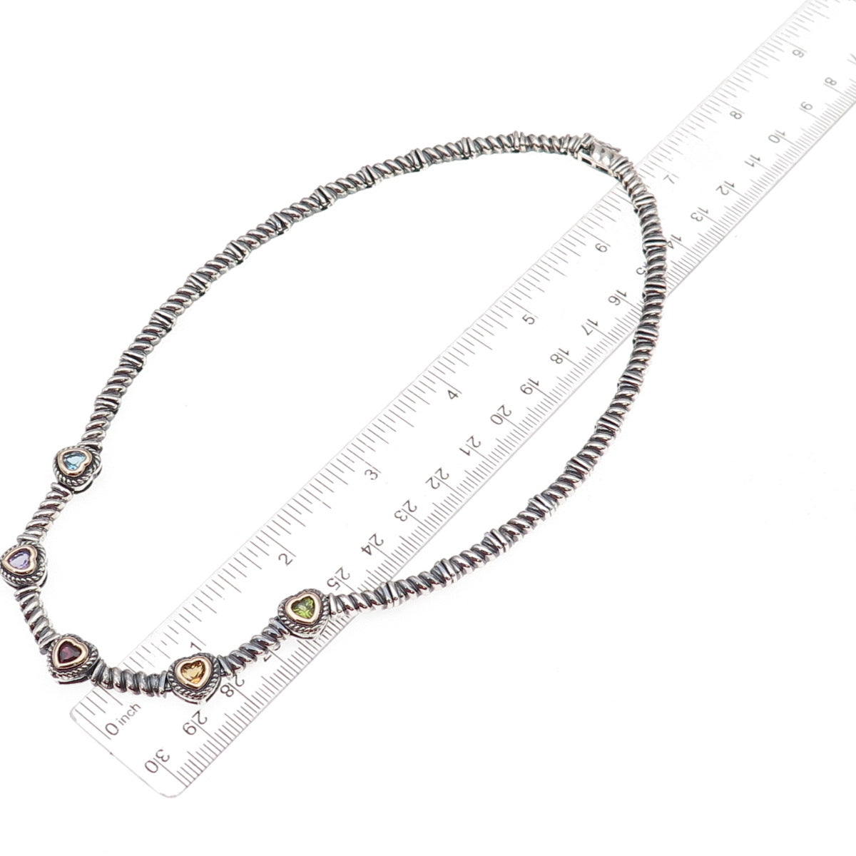 Ross Simons Sterling Silver 14K Gold Vintage Real Multi-Gem Heart Necklace 16"