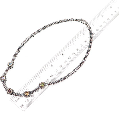 Ross Simons Sterling Silver 14K Gold Vintage Real Multi-Gem Heart Necklace 16"